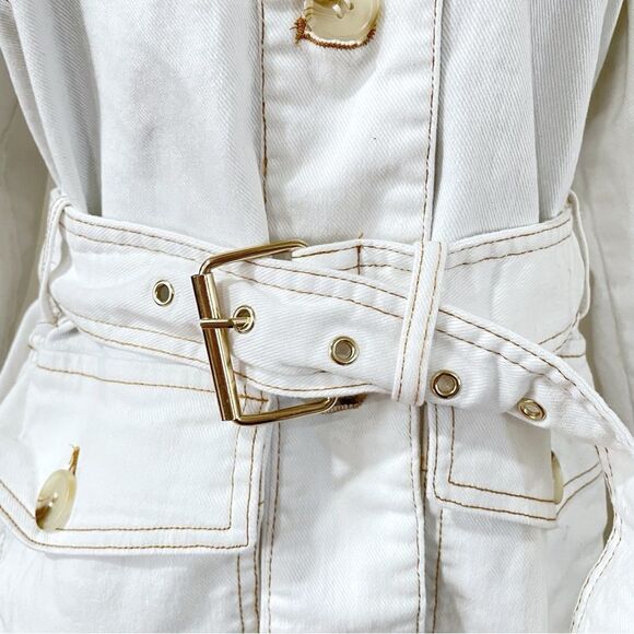 Bagatelle Collection Off-white Utility Jacket Button Belted Cotton, Women Small - Picture 3 of 11